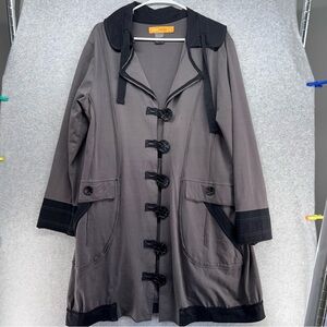 Elegant Charcoal Trench Coat with Black Trim